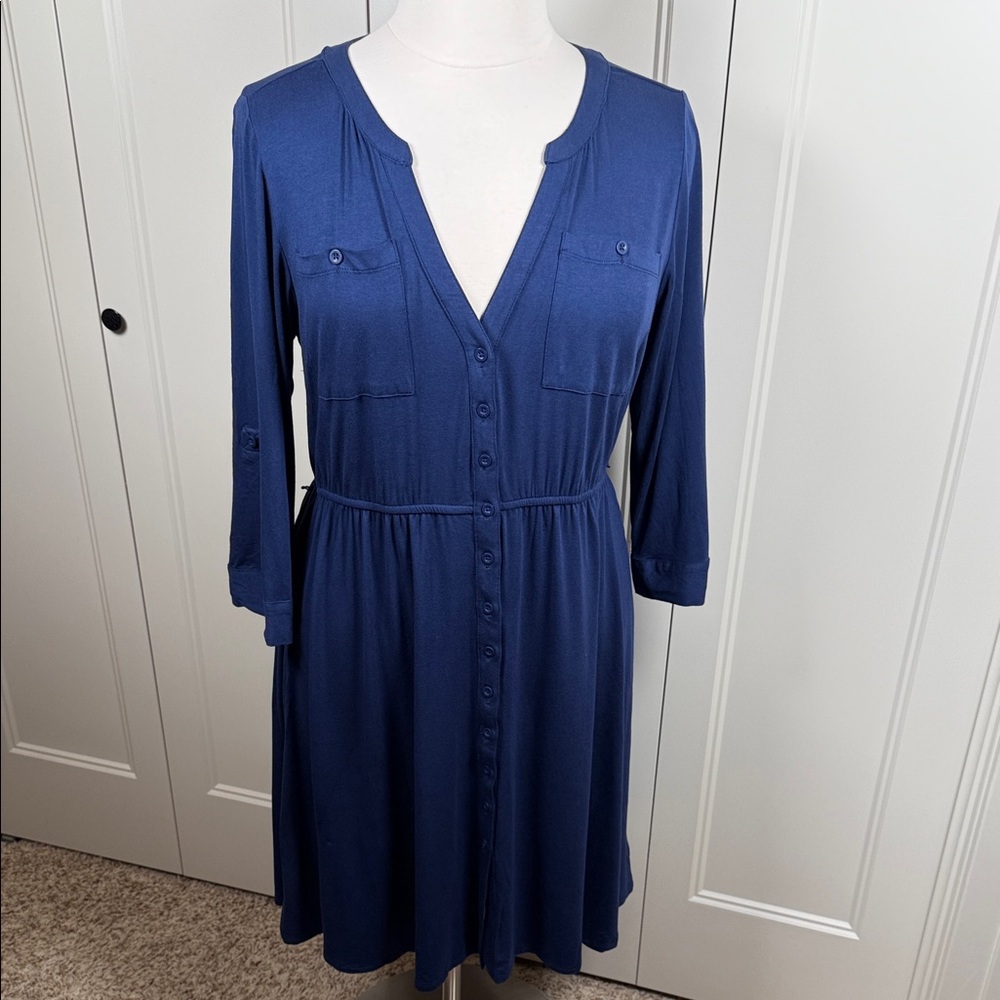 Torrid Navy Button-Front Long Sleeve Dress